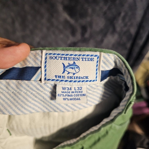 Southern Tide Pants 34x32 Green Chino Club Skipjack Cotton Men Classic Fit Vines - Picture 7 of 7